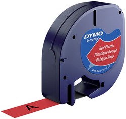 Labeltape Dymo Letratag 91203 plastic 12mm zwart op rood