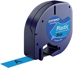 Labeltape Dymo letratag 91205 12mmx4m plastic zwart op blauw