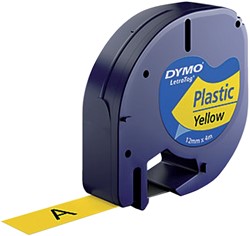 Labeltape Dymo LetraTag plastic 12mm zwart op geel