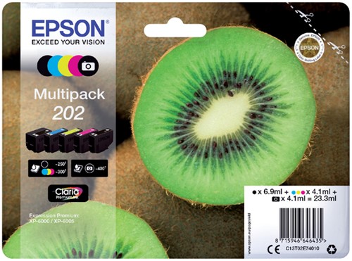 Inktcartridge Epson 202 T02E74 zwart + 3 kleuren + foto zwart