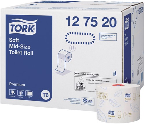 Toiletpapier Tork Mid-size T6 premium 2-laags 90m wit 127520-2