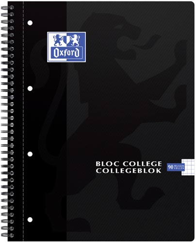 Collegeblok Oxford A4+ ruit 5x5mm 4-gaats 180 pagina's 80gr zwart