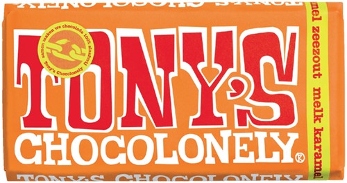 Chocolade Tony's Chocolonely melk karamel zeezout reep 180gr