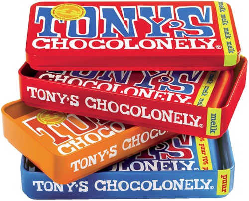 Chocolade Tony's Chocolonely puur-melk en karamel zeezout blik 540gr-2
