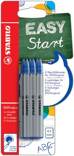 Rollerpenvulling STABILO Easyoriginal fijn blauw blister à 6 stuks