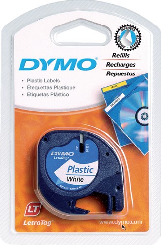 Labeltape Dymo LetraTag plastic 12mm zwart op wit-2