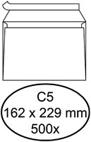 Envelop Hermes bank C5 162x229mm zelfklevend wit doos à 500 stuks