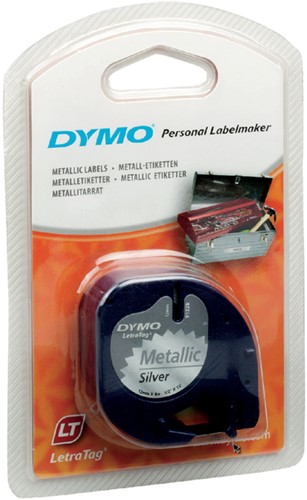 Labeltape Dymo LetraTag metallic 12mm zwart op zilver-3