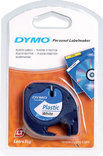 Labeltape Dymo letratag 91201 12mmx4m plastic zwart op wit-2