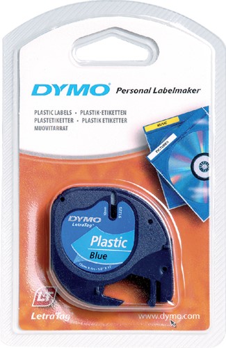 Labeltape Dymo LetraTag plastic 12mm zwart op blauw-3