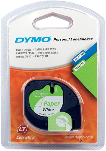 Labeltape Dymo LetraTag papier 12mm zwart op wit-2