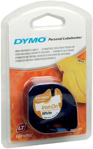 Labeltape Dymo LetraTag strijkbaar 12mm zwart op wit-3