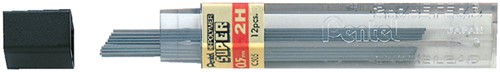 Potloodstift Pentel 2H 0.5mm zwart koker à 12 stuks