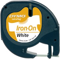 Labeltape Dymo LetraTag strijkbaar 12mm zwart op wit-2