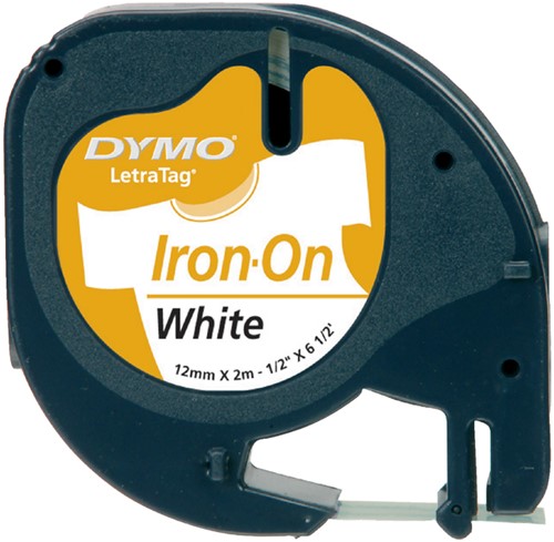 Labeltape Dymo LetraTag strijkbaar 12mm zwart op wit-2