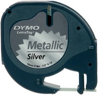 Labeltape Dymo LetraTag metallic 12mm zwart op zilver-1