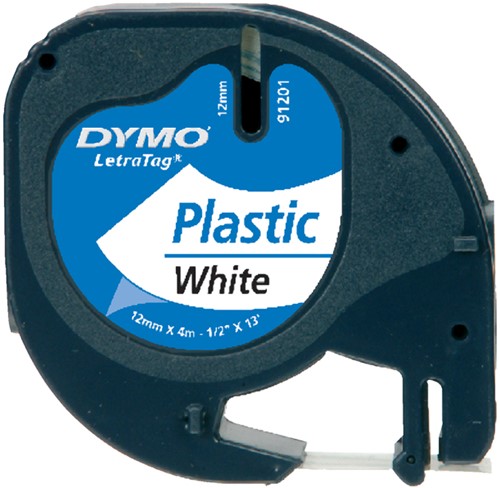 Labeltape Dymo letratag 91201 12mmx4m plastic zwart op wit-1