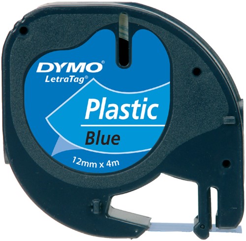 Labeltape Dymo LetraTag plastic 12mm zwart op blauw-1