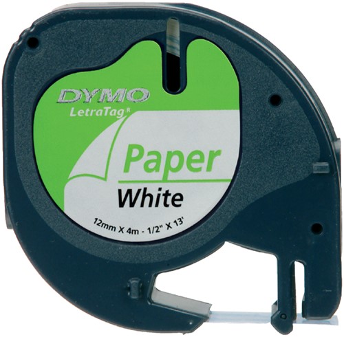 Labeltape Dymo LetraTag papier 12mm zwart op wit-1