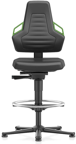 Industriestoel Bimos Nexxit 3 met glijders universeel inzetbaar - Geen Armleggers - Groene Handgrepen - Rubber Zit-Stop-Wielen